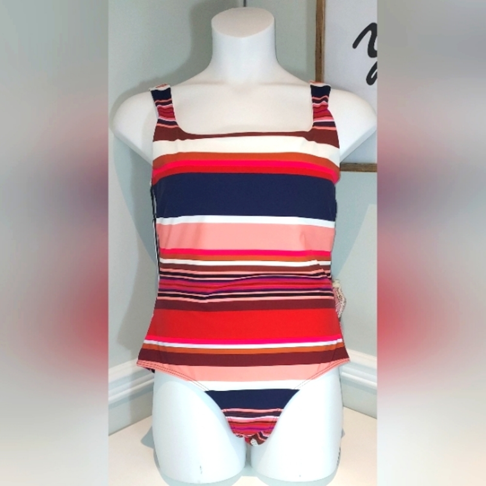 Striped Square-Neck One-Piece Swimsuit in Multicolor